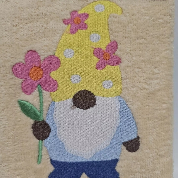 2pc Colorful Gnome Flower Bath Hand Towels  Embroidered Striped New - Picture 4 of 5